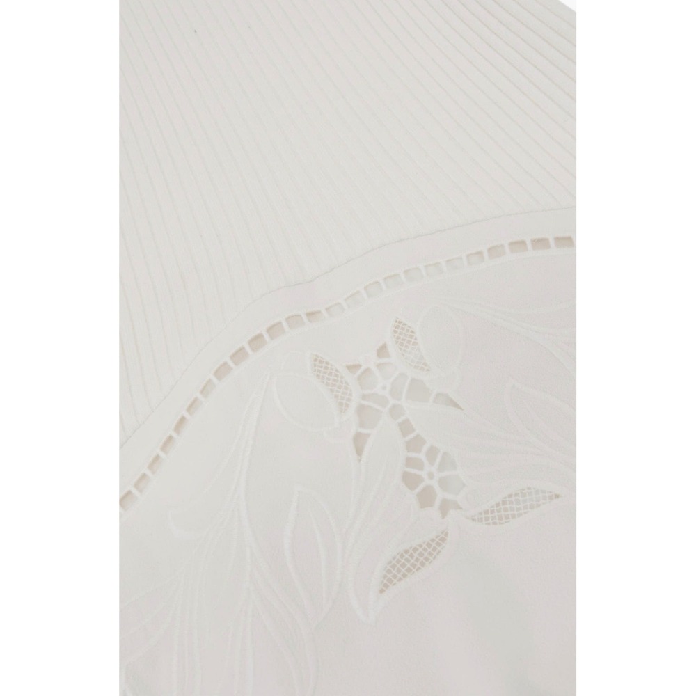 Reiss Phoenix Knit Woven Midi Dress Ivory Broderie Anglaise Cutwork Hem NWT Sz 2 - Picture 4 of 9